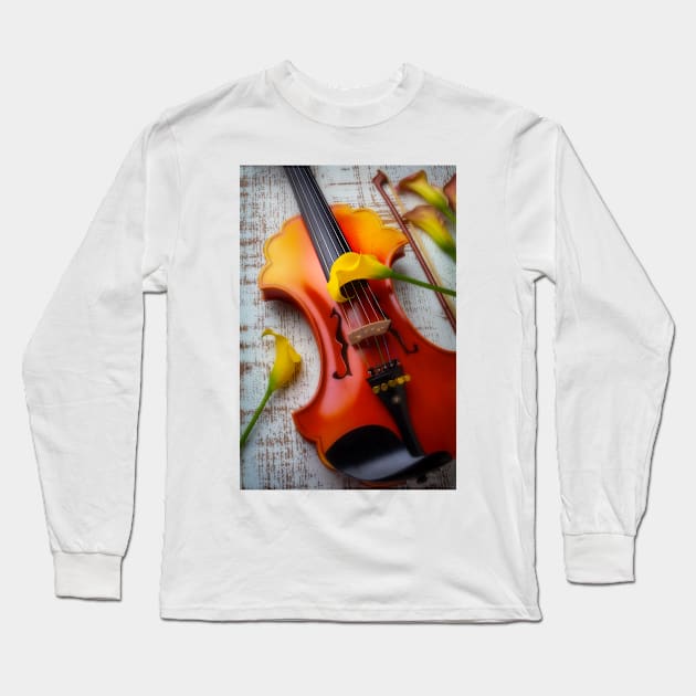 Yellow Calla Lillies And Baroque Violin Long Sleeve T-Shirt by photogarry